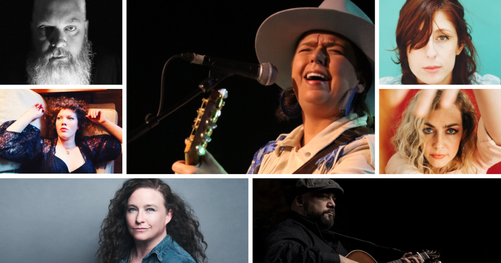 Michael O'Connor, Hope Cassity, Ali Holder, Bonnie Whitmore, Natalie Price, Libby Koch and Tom Meny perform at the 2024 Corpus Christi Songwriters Festival